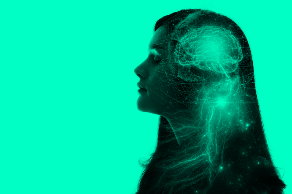 Bir kadının beyninin, bir nöronun ne kadar yaşadığını simgeleyen sinirsel bağlantıları