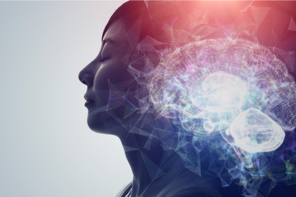 Glymphatic sistemi temsil eden aydınlatılmış beyinli kadın