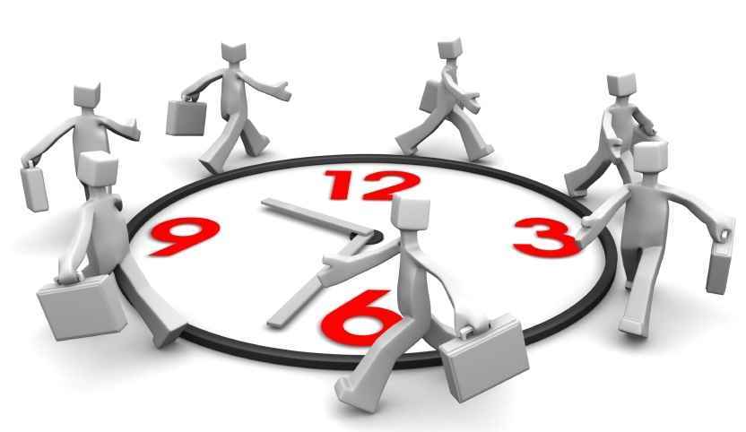 Group of businessman run and beat for time.